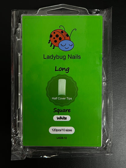 Lady Bug Half Cover White Nail Tips