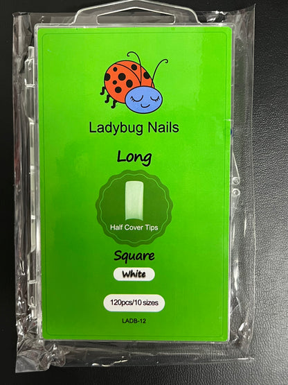 Lady Bug Half Cover White Nail Tips