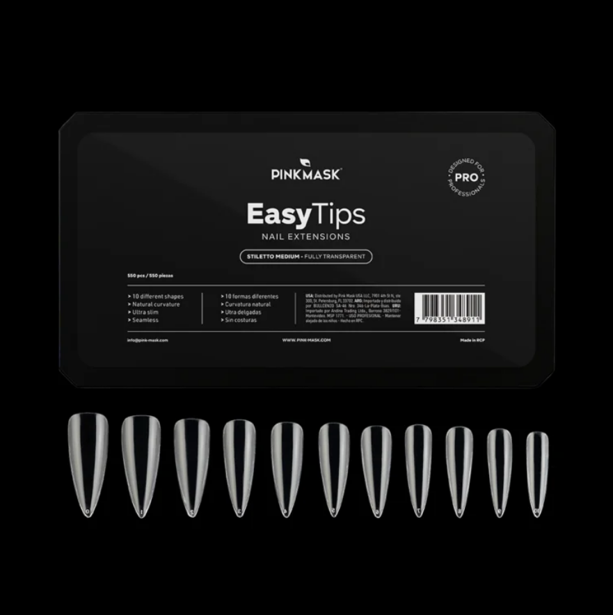 Pink Mask EASY TIPS ( Stiletto Medium ) - FULL TRANSPARENT